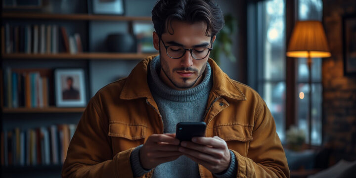 мужчина, держит в руках смартфон, думает, зачем я покупаю эту вещь